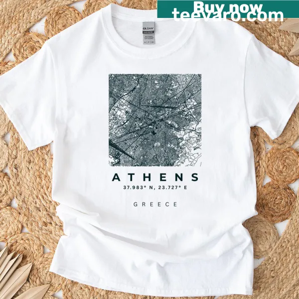 Minimalist city map T-shirt featuring Athens, Greece