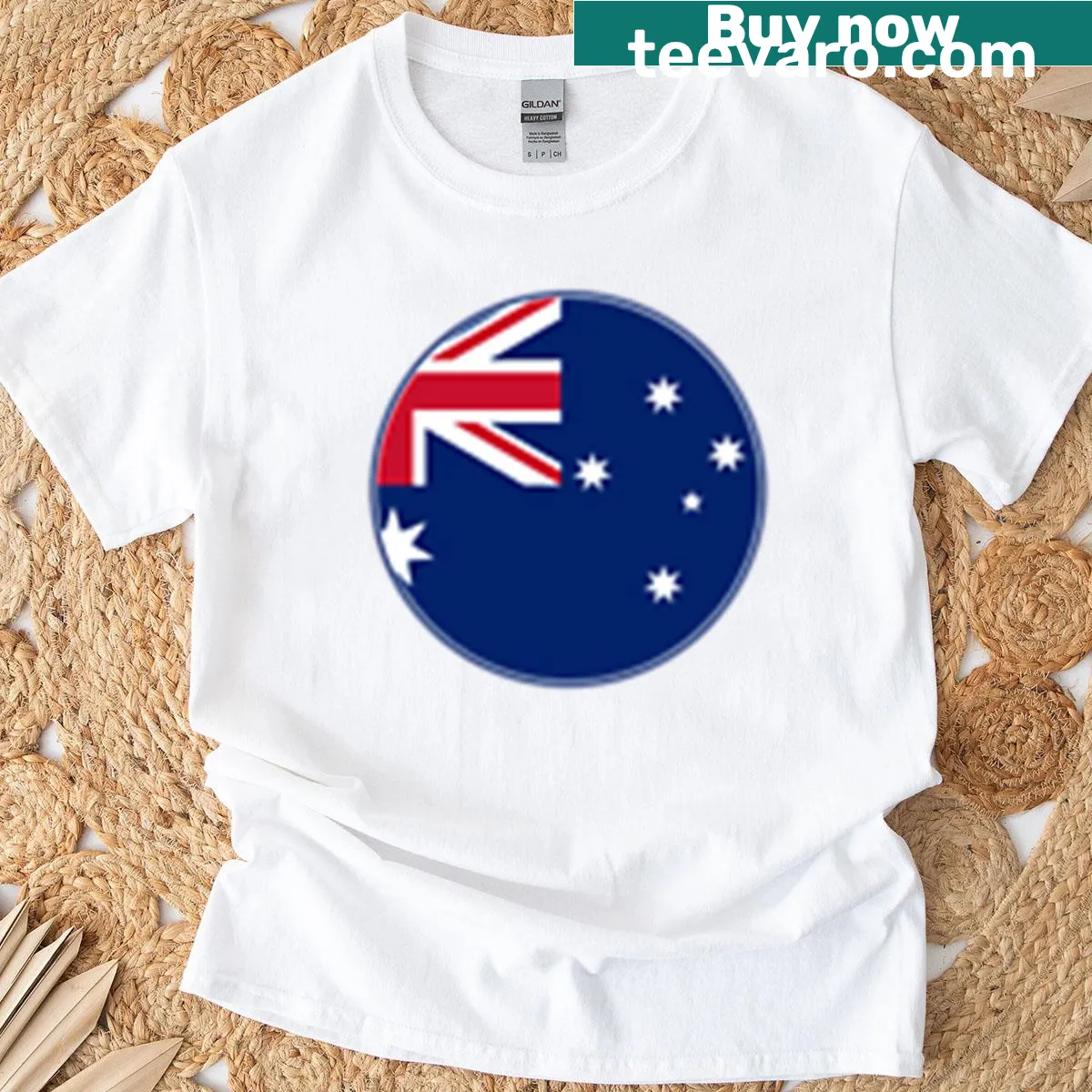 T-shirt featuring the Australian flag and Southern Cross in a circular design — on a men's t-shirt