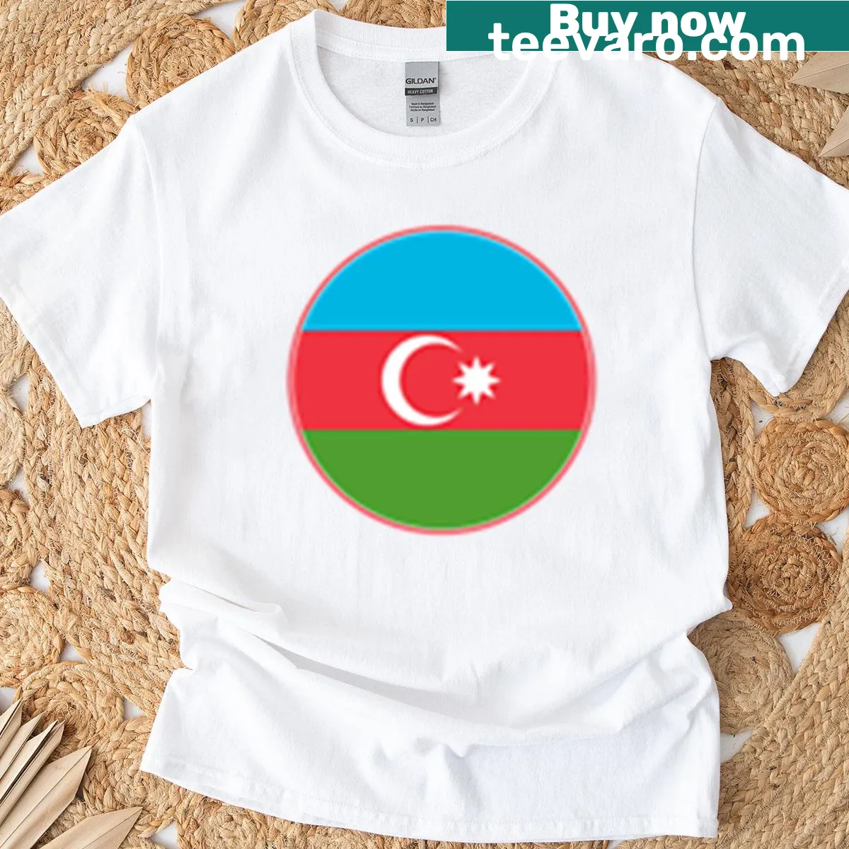 Azerbaijan flag circle star and crescent design t-shirt — on a men's t-shirt