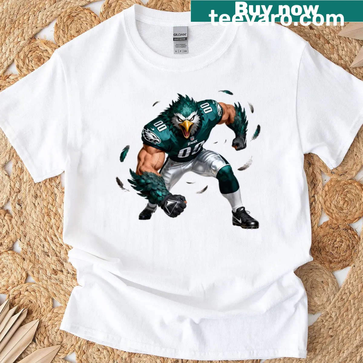Philadelphia pride T-shirt with Bad Eagle mascot and ripped flag graphic — on a men's t-shirt