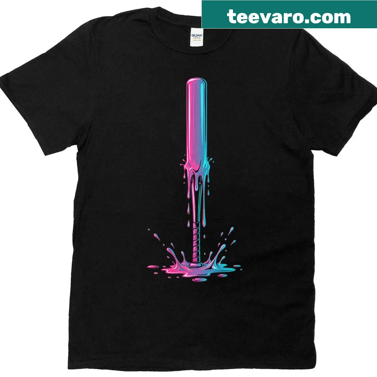 Humorous baseball bat design with sprinkles drip for men and boys — on a men's t-shirt