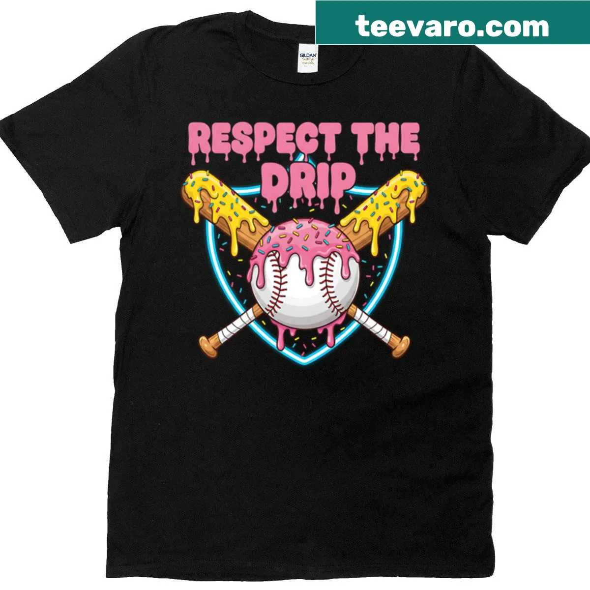 Youth t-shirt with home plate design and 'Respect The Drip' text — on a men's t-shirt