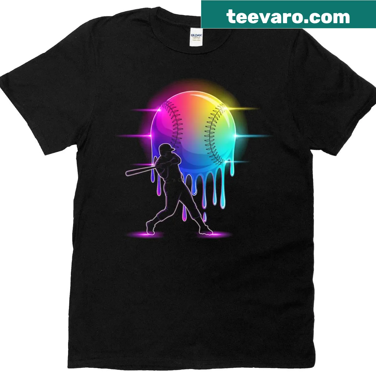 Cartoon baseball player with ice cream dripping on a T-shirt — on a men's t-shirt