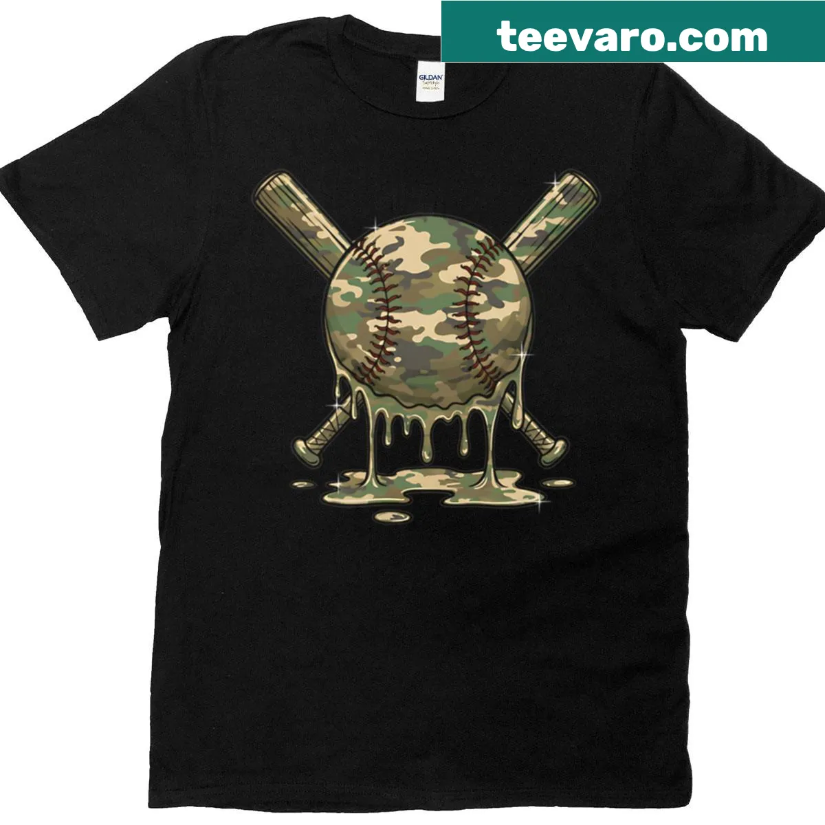 Playful camo baseball bats t-shirt for kids — on a men's t-shirt