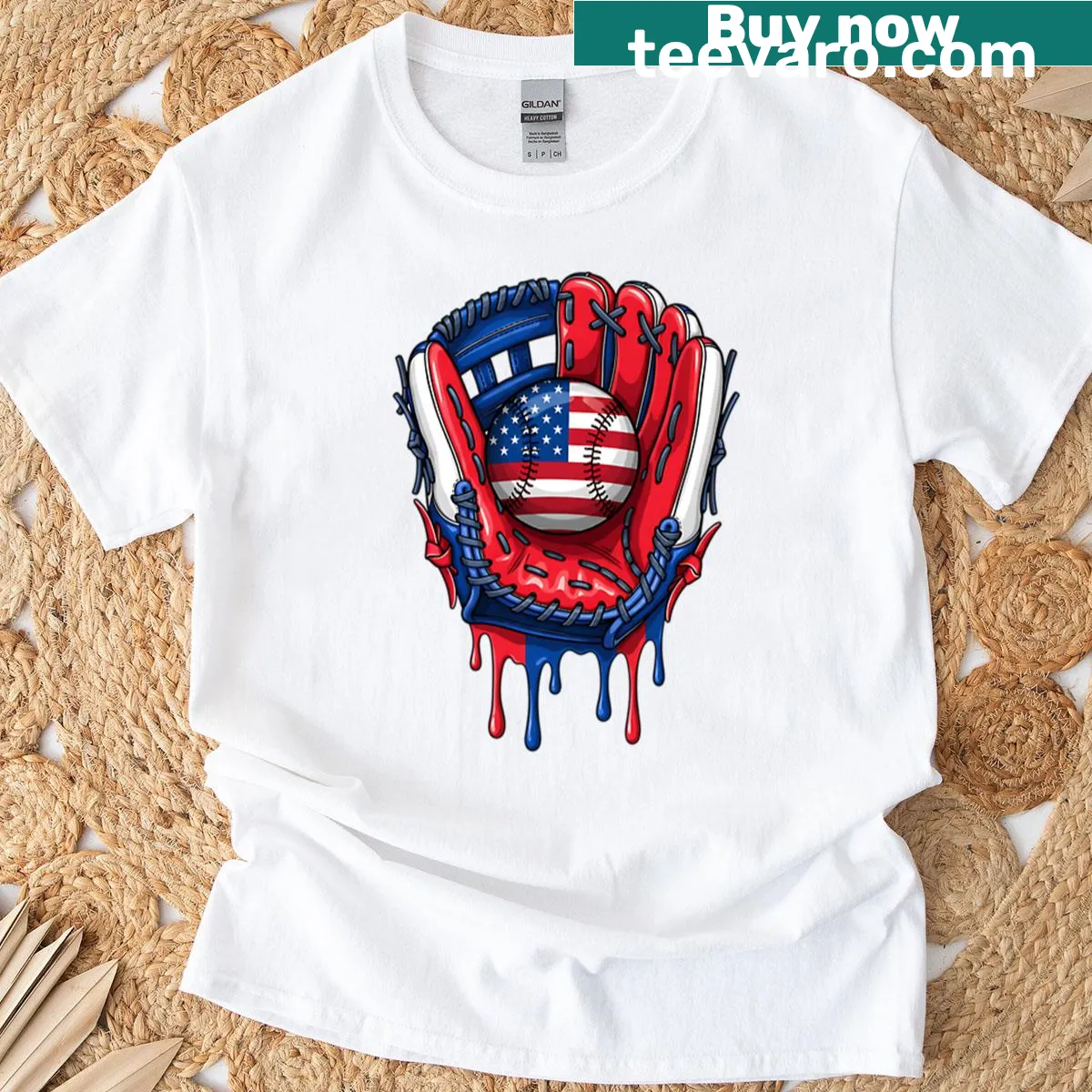 Playful t-shirt featuring a baseball glove dripping with ice cream — on a men's t-shirt