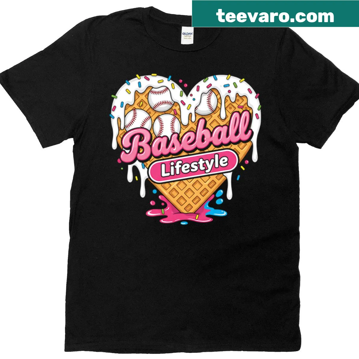 Home plate dripping with ice cream sprinkles for boys' baseball tee — on a men's t-shirt
