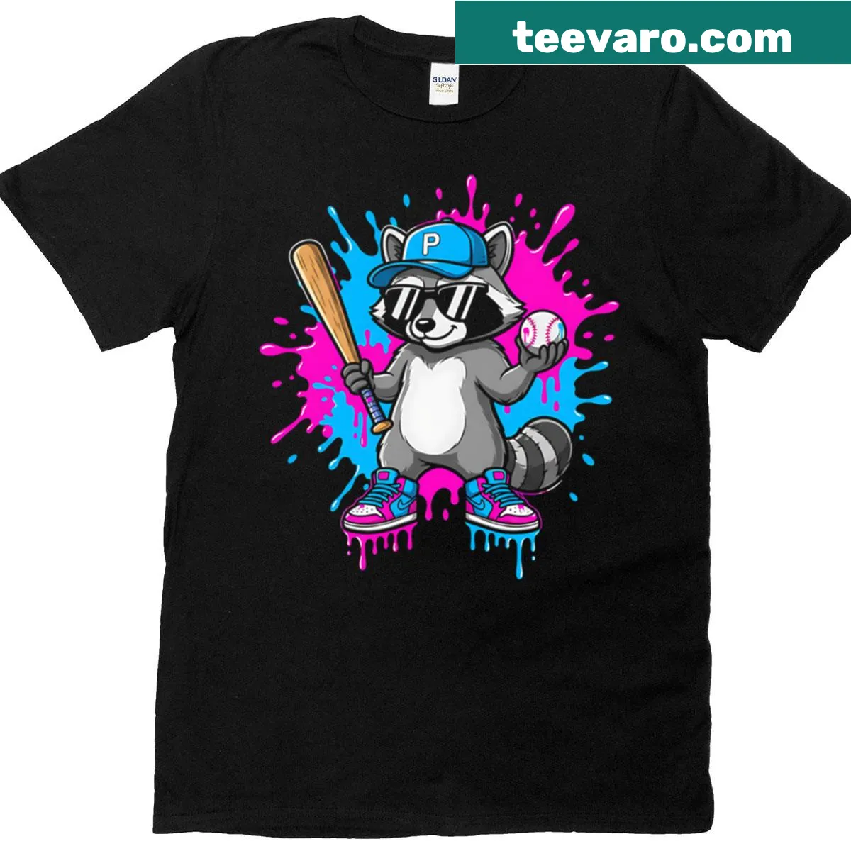 Baseball-themed T-shirt with ice cream drip design for kids — on a men's t-shirt