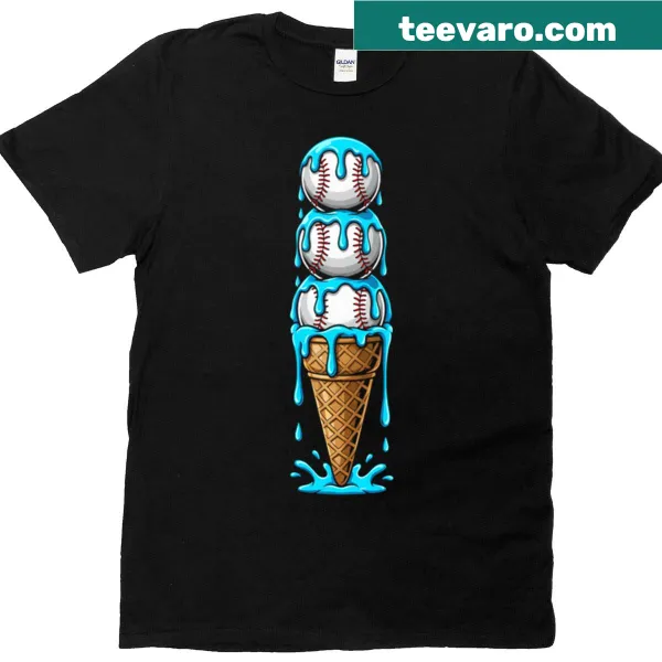 Watercolor design of baseballs and ice cream on t-shirt