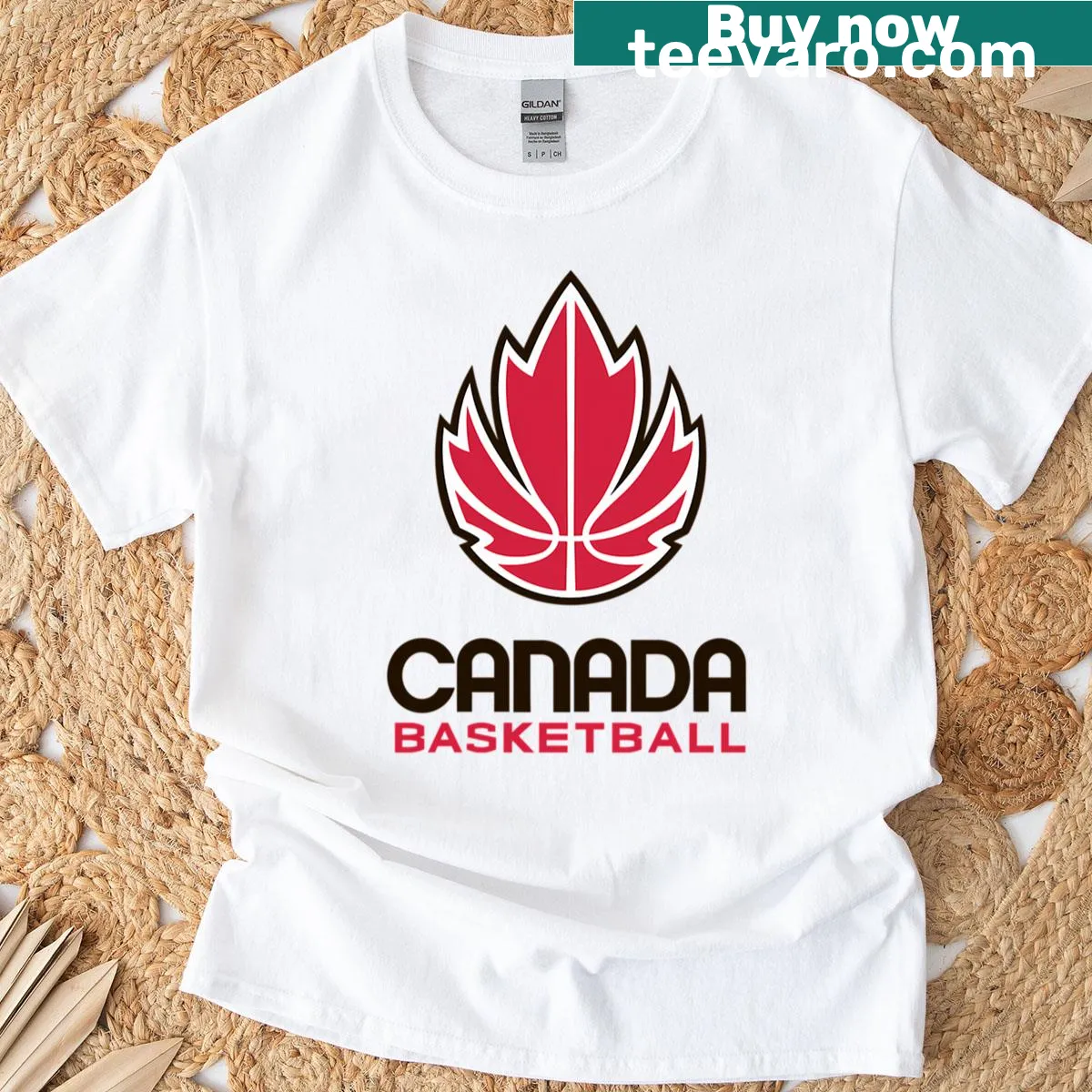 Basketball Canada logo t-shirt with a badge-style emblem design — on a men's t-shirt
