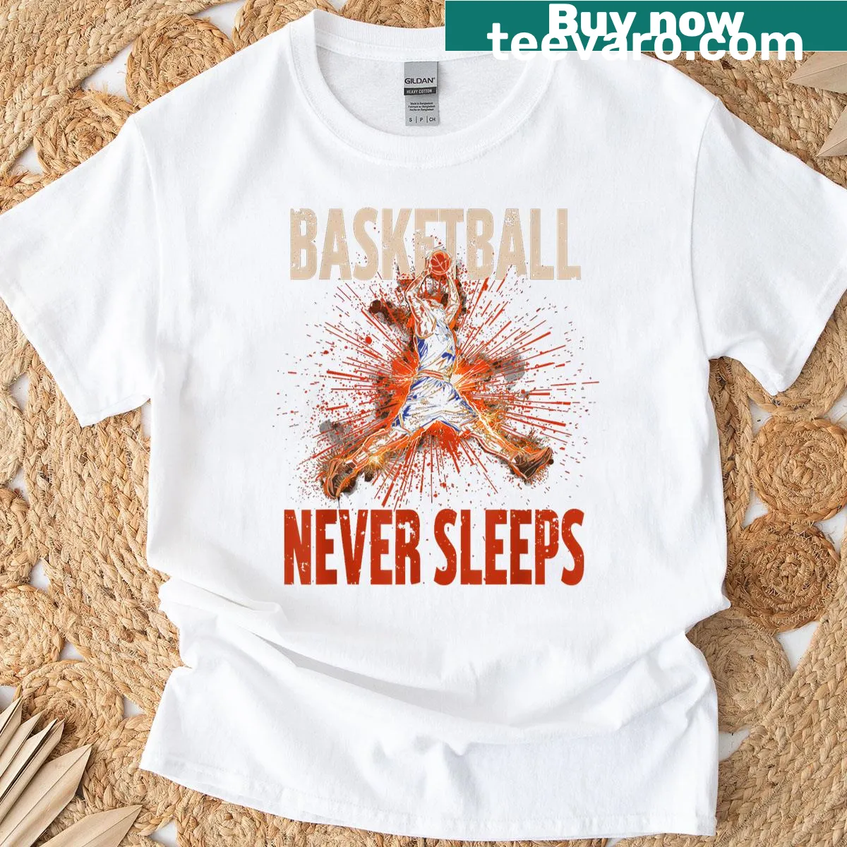 Motivational T-shirt featuring a dynamic basketball player graphic — on a men's t-shirt