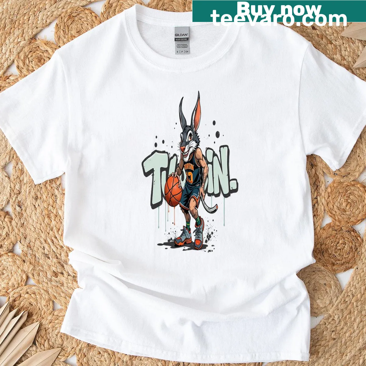 Graffiti-style basketball player illustration T-shirt for men and women — on a men's t-shirt