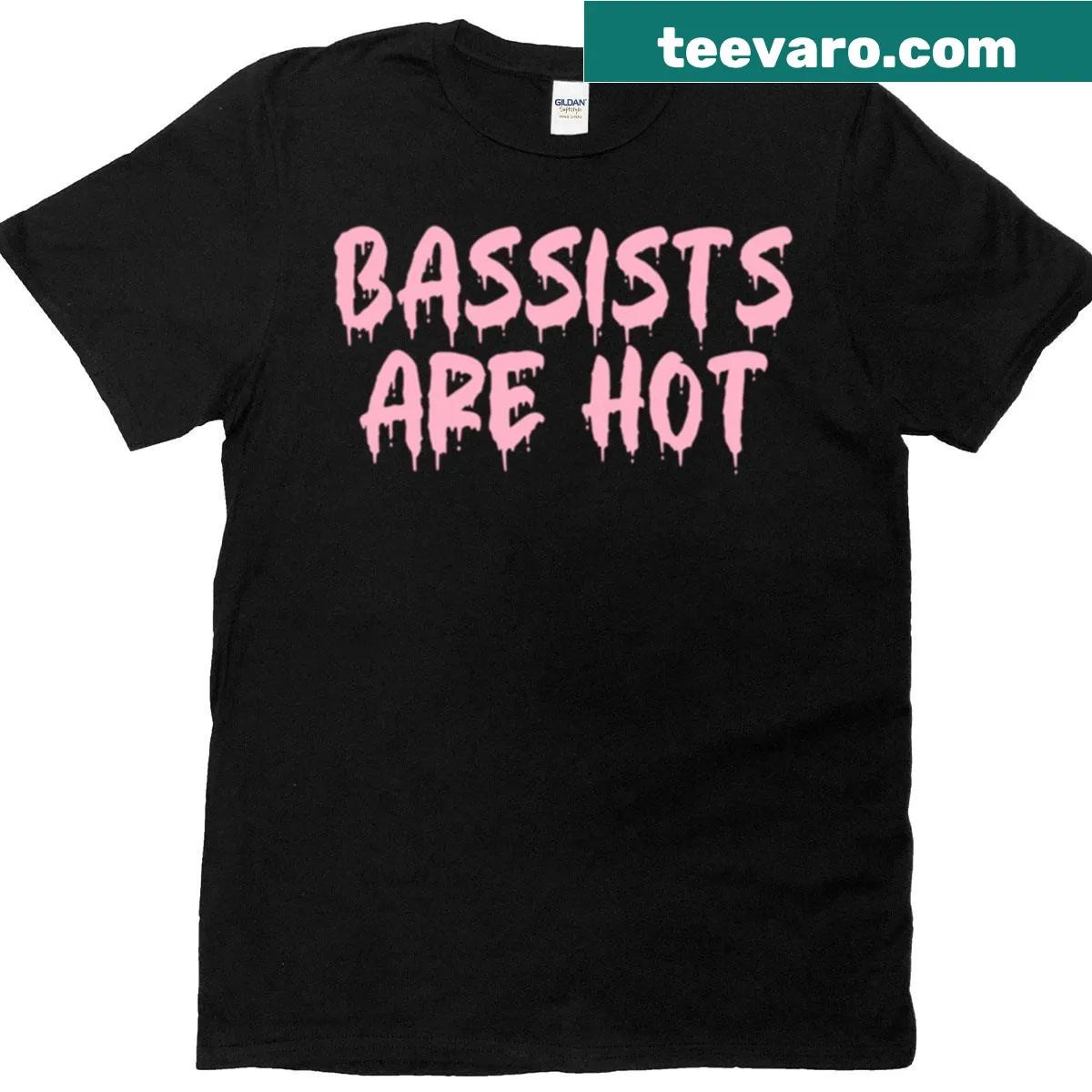 Bassists Are Hot design with blood drip graphics — on a men's t-shirt