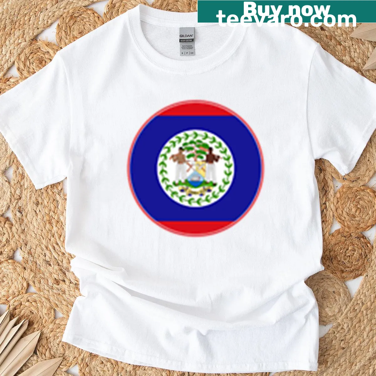 Belize Flag Circle Coat Of Arms T-shirt with symbolic design — on a men's t-shirt
