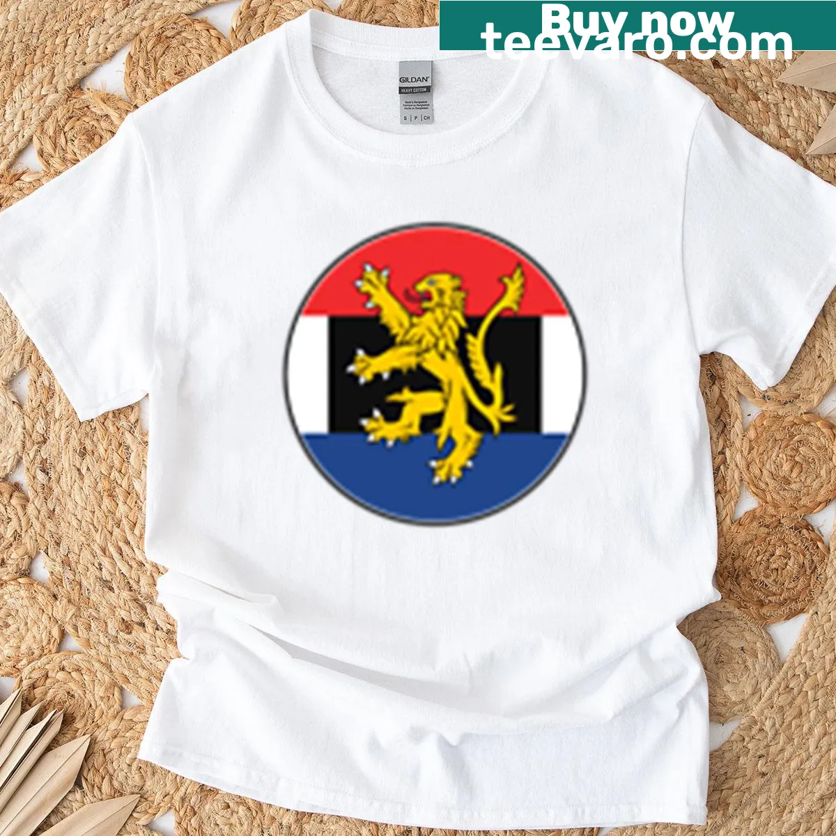 Circle lion emblem representing the Benelux Union on a T-shirt — on a men's t-shirt