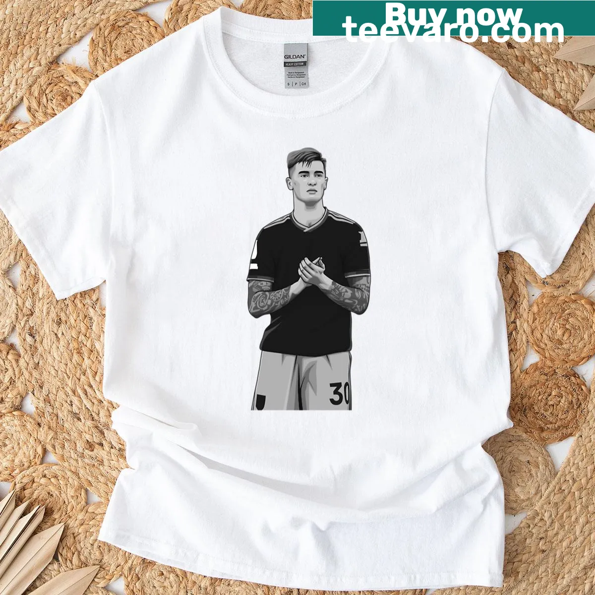 Benjamin Eko T-shirt featuring minimalistic black and white typography — on a men's t-shirt