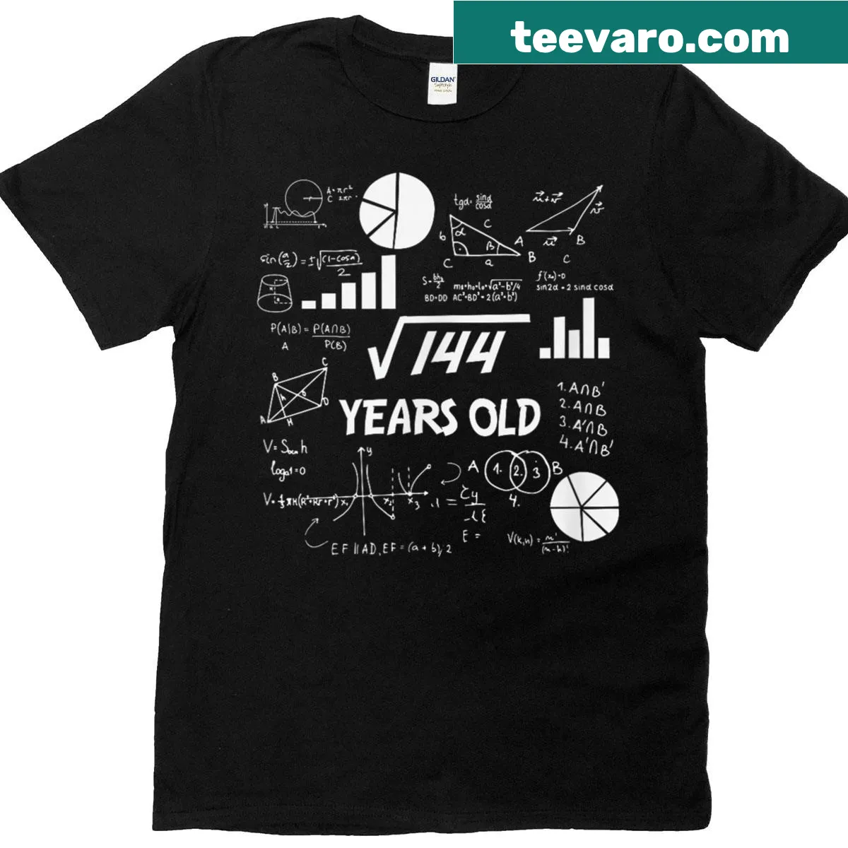 T-shirt featuring a humorous square root math problem for a 12th birthday. — on a men's t-shirt