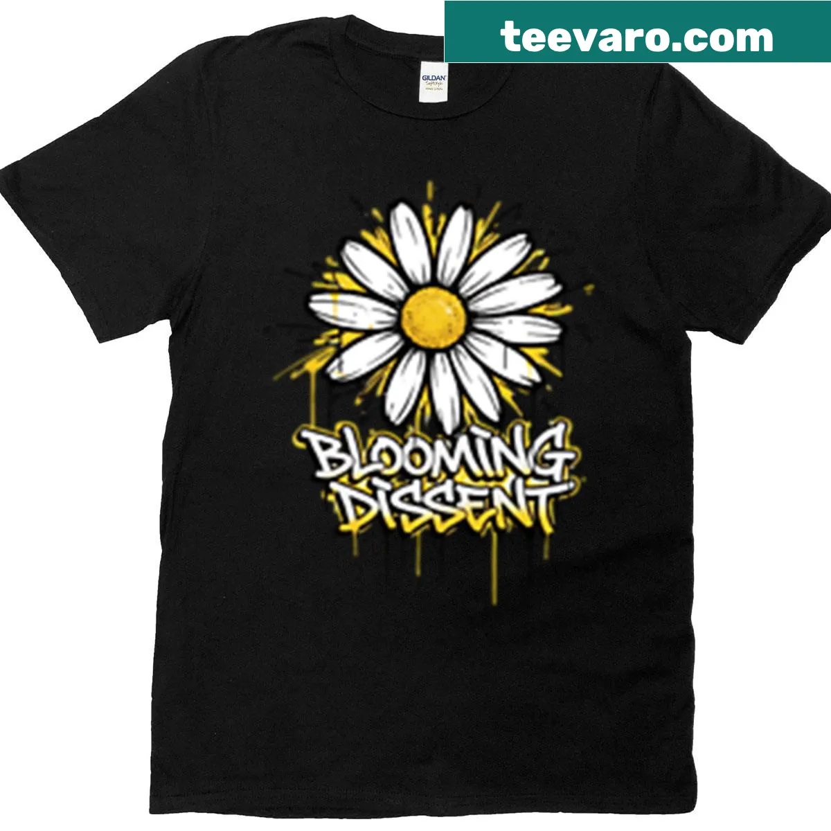 Graffiti-style daisy and smiley face graphic T-shirt design — on a men's t-shirt
