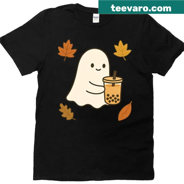 Boba ghost enjoying tea graphic on T-shirt