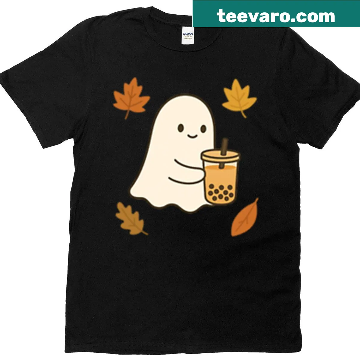 Boba ghost enjoying tea graphic on T-shirt — on a men's t-shirt