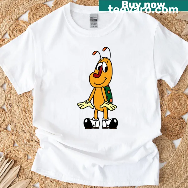 Cartoon beetle with a bobbling head printed on T-shirt