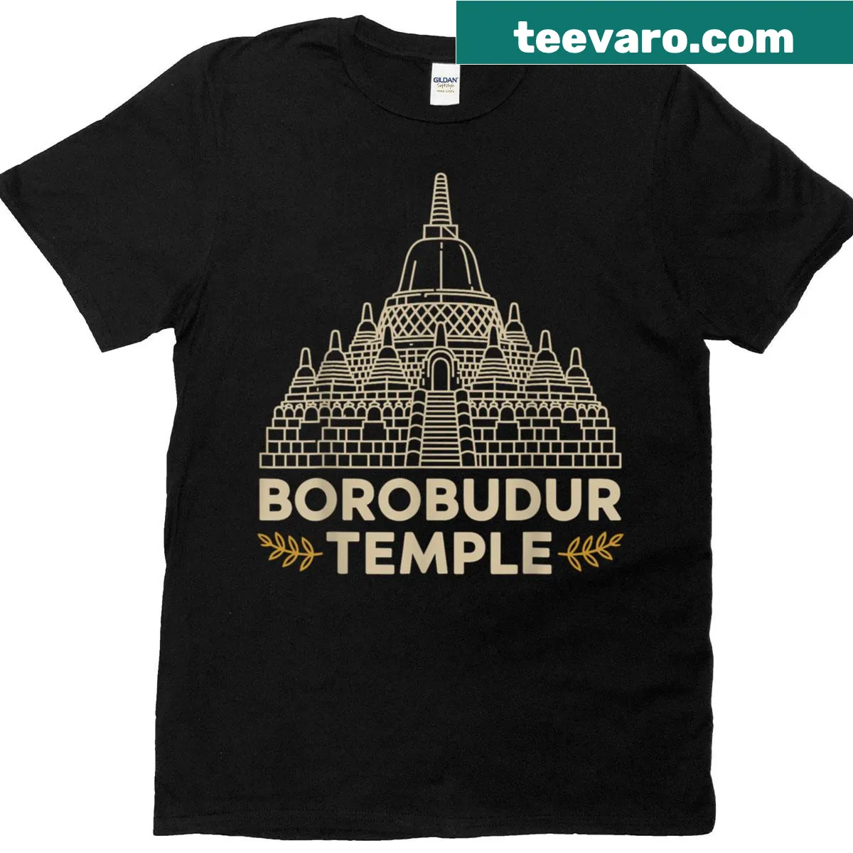 Borobudur Temple T-shirt featuring an illustration of the historic site. — on a men's t-shirt
