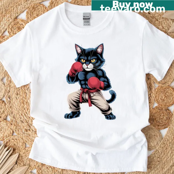 Funny kickboxing shirt with fighters graphic and comedic text