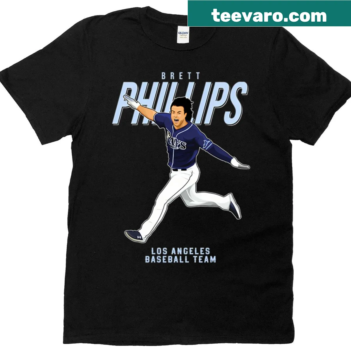 Brett Phillips 14 typography on a Los Angeles baseball t-shirt — on a men's t-shirt