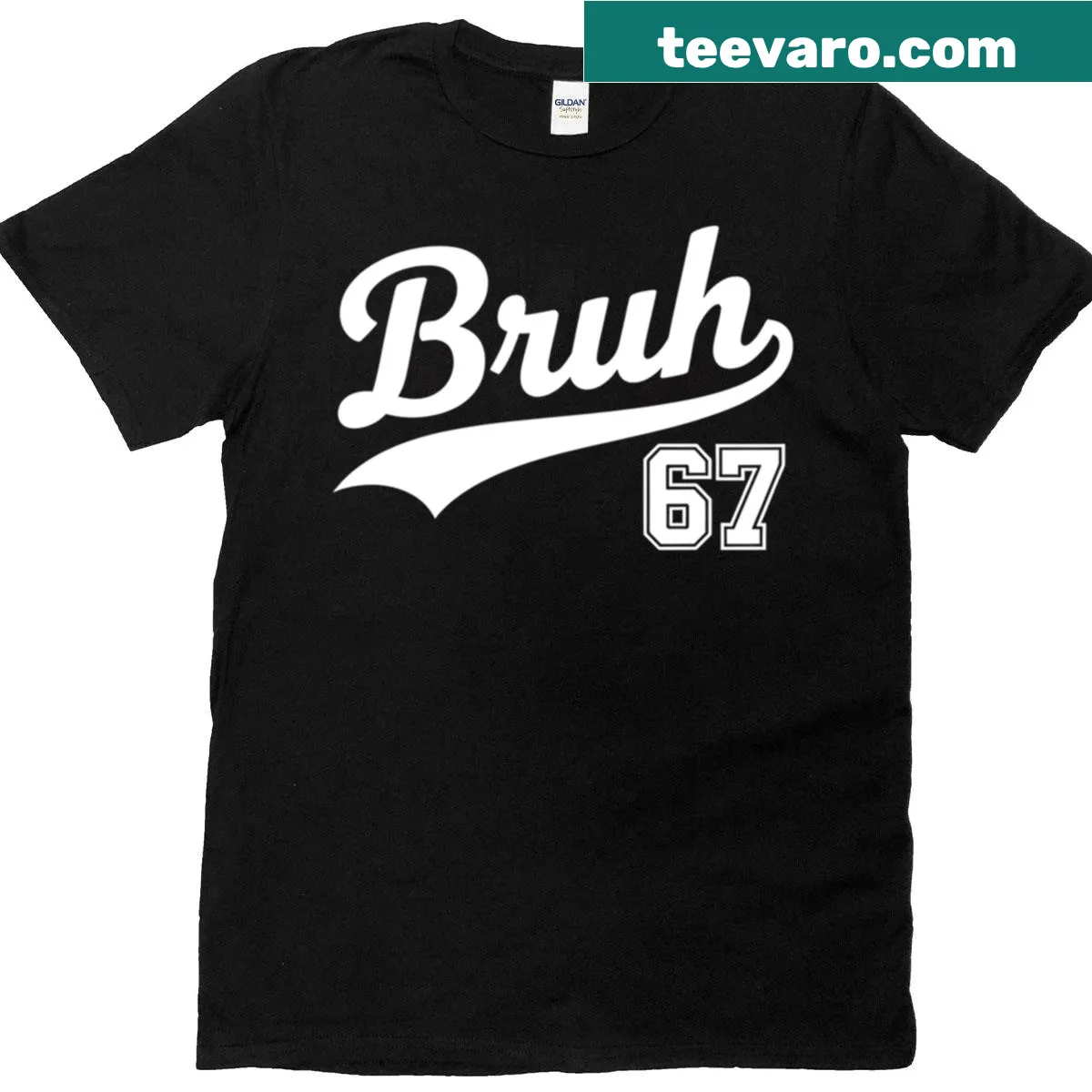 Edgy t-shirt featuring 'Bruh' and number 67 for gamers — on a men's t-shirt