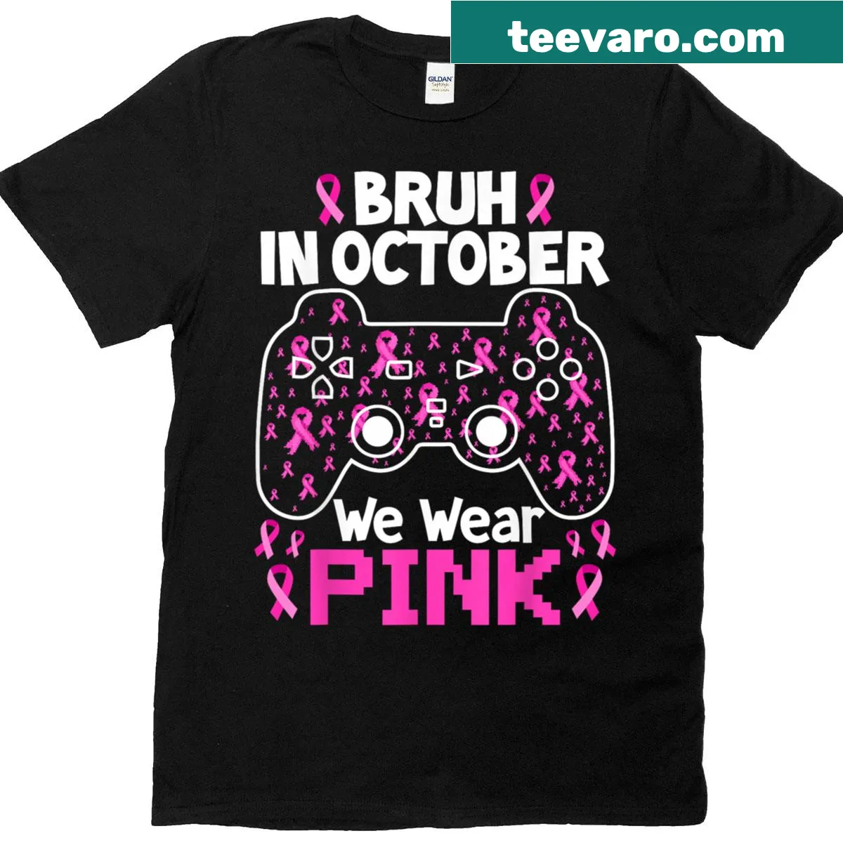 T-shirt with 'In October We Wear Pink' text for kids — on a men's t-shirt