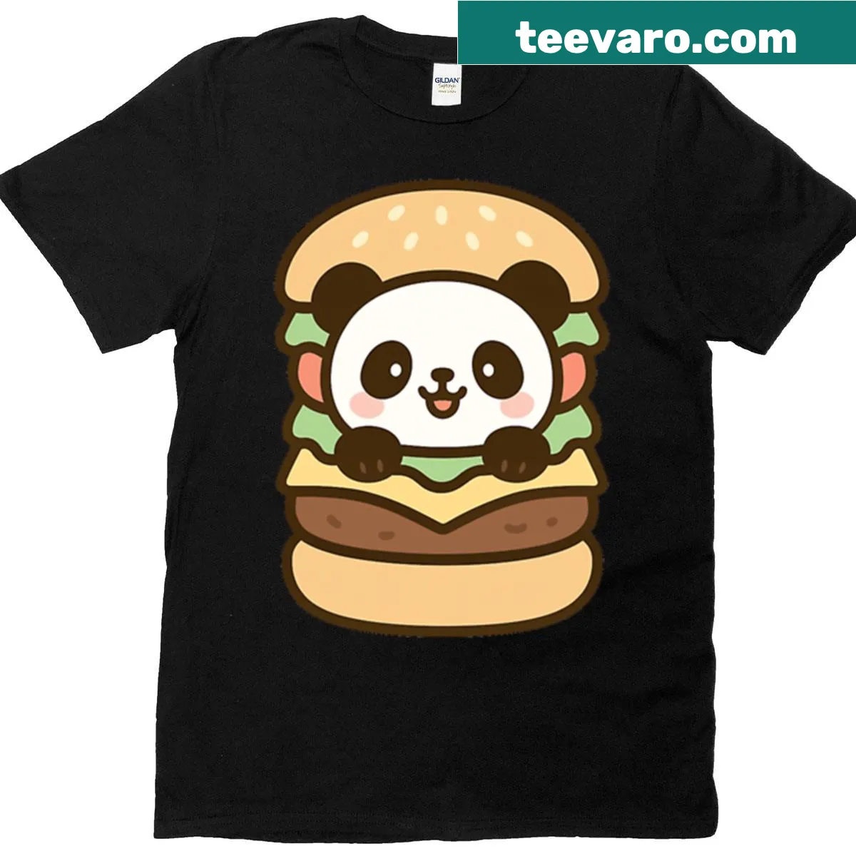 Kawaii panda with a burger graphic T-shirt for kids — on a men's t-shirt