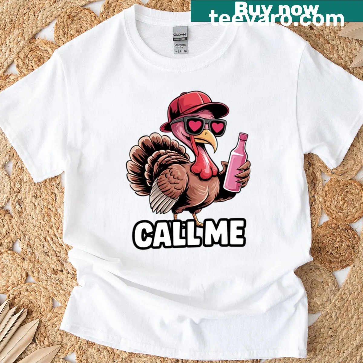 Humorous 'Call Me Turkey Hunter' text on a T-shirt — on a men's t-shirt