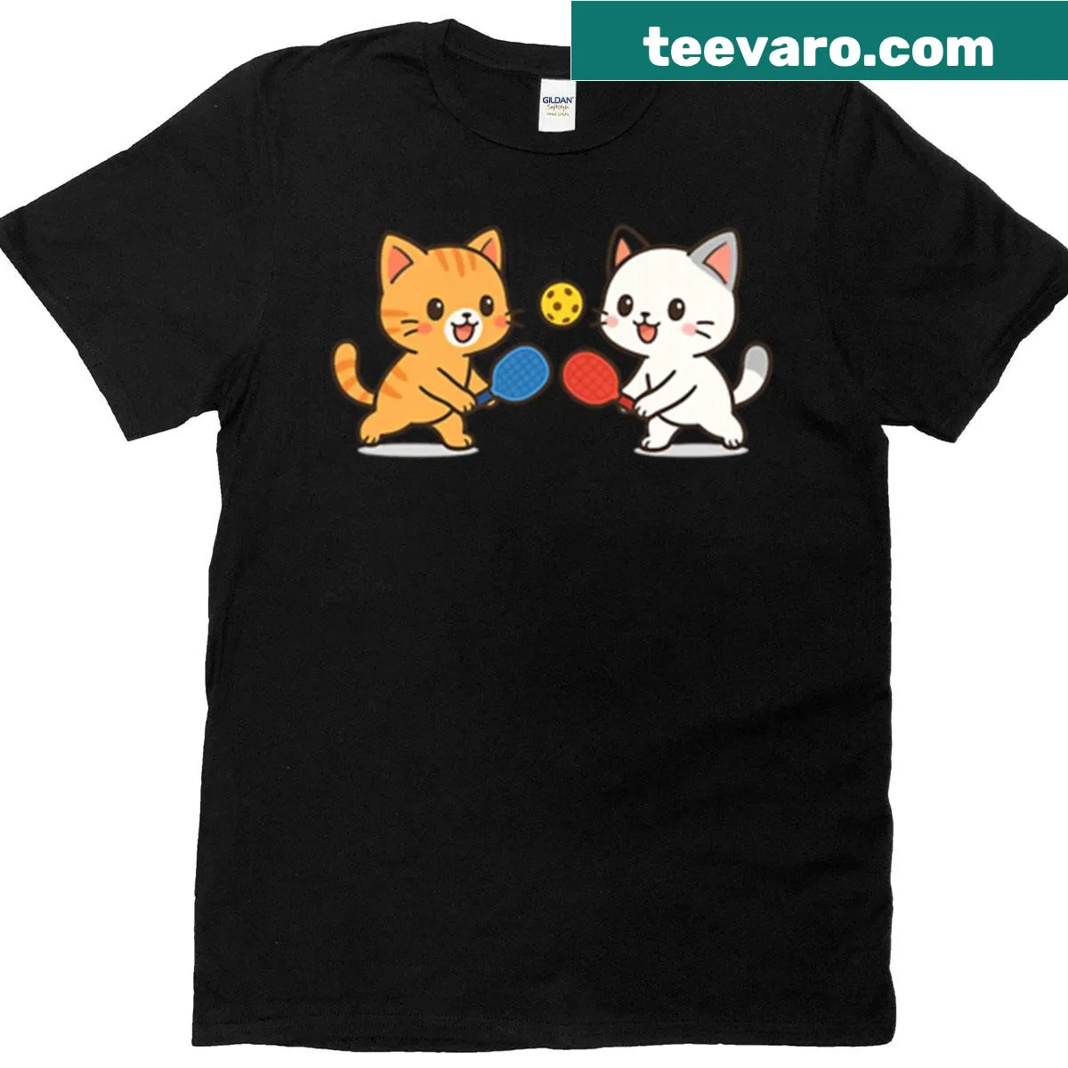 Cats playing pickleball graphic on a fun T-shirt — on a men's t-shirt