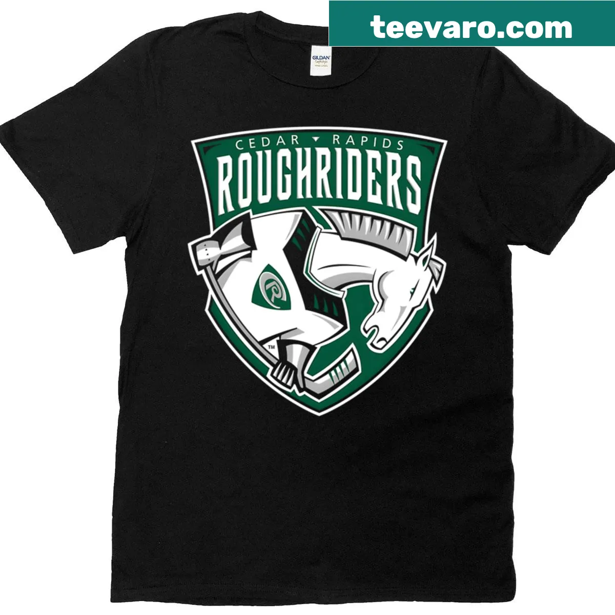 Cedar Rapids Roughriders team logo graphic T-shirt — on a men's t-shirt
