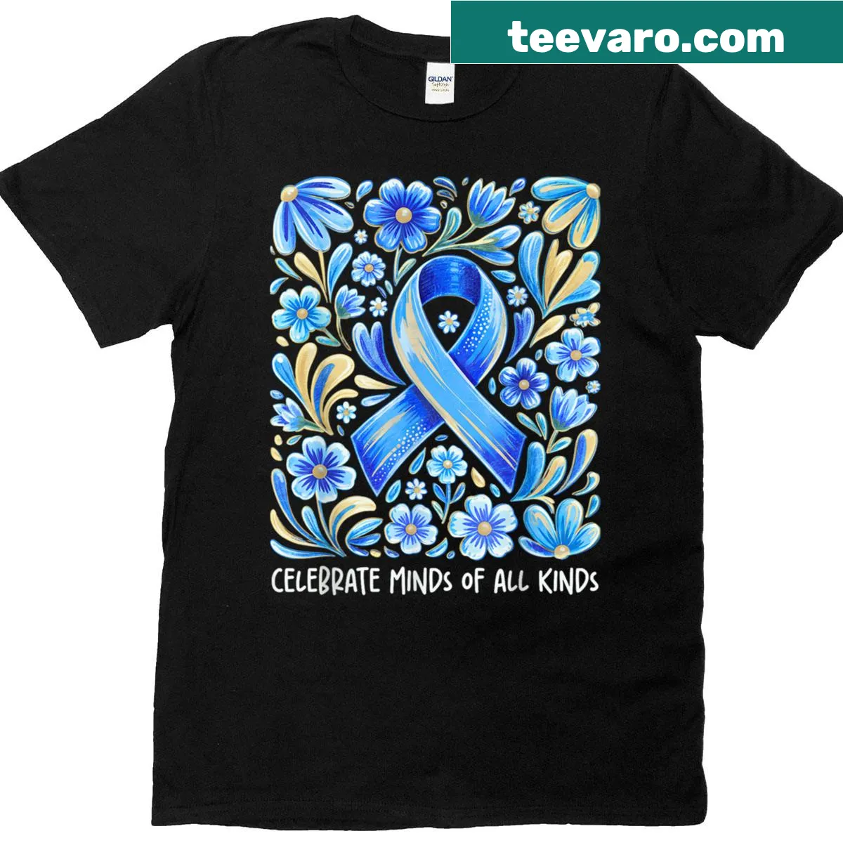 Celebrate Minds Of All Kinds neurodiversity graphic t-shirt — on a men's t-shirt