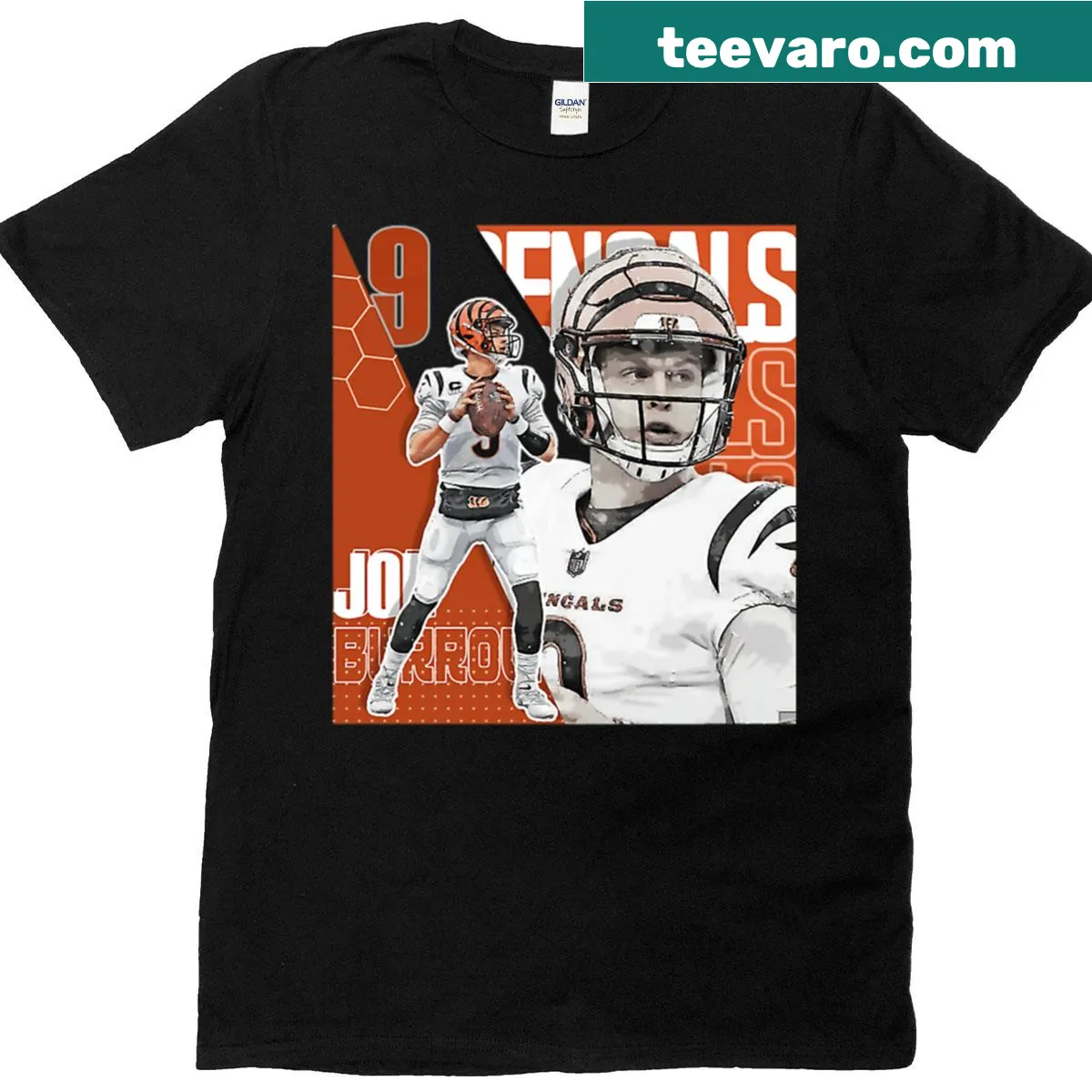Illustrated quarterback in action on a football t-shirt — on a men's t-shirt