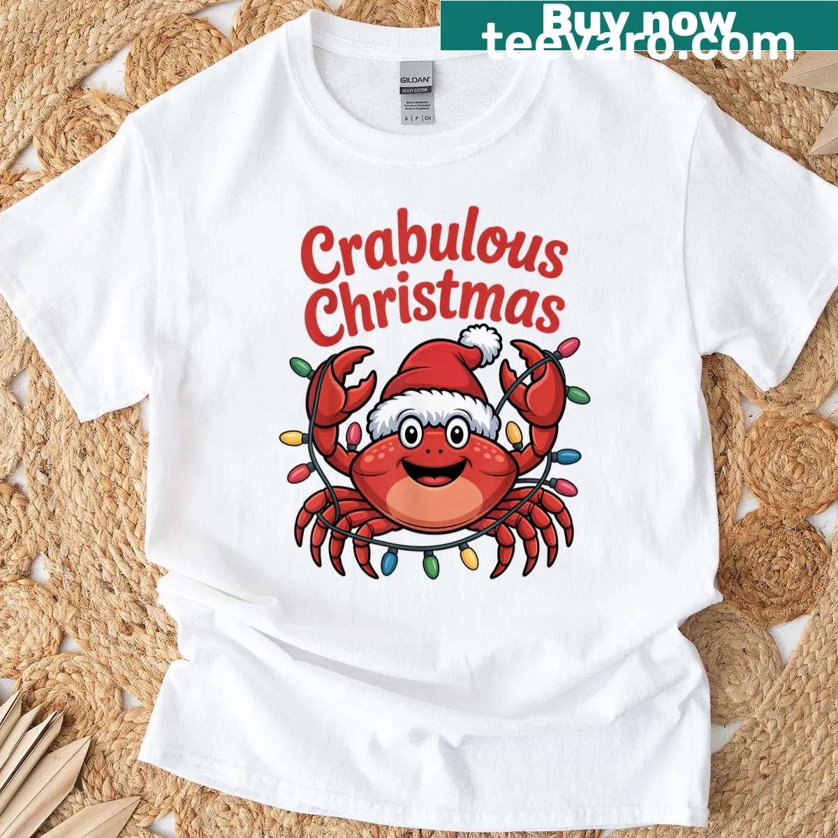 Funny Christmas shirt with crab wearing a Santa hat illustration — on a men's t-shirt