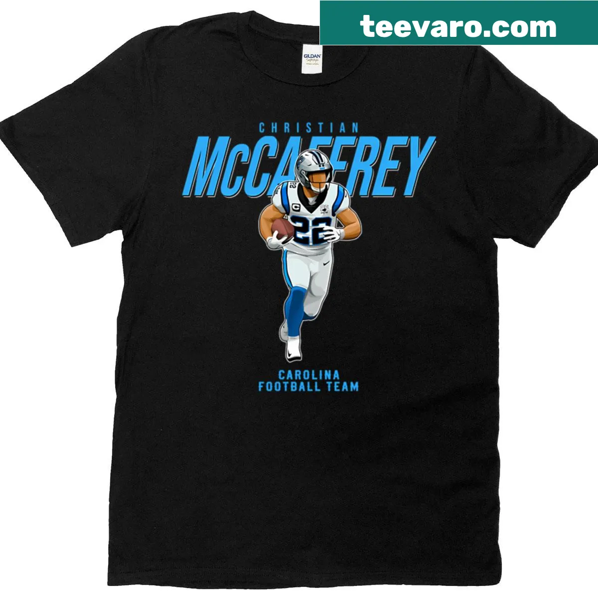 Christian McCaffrey 22 Carolina football t-shirt with dynamic player graphic — on a men's t-shirt