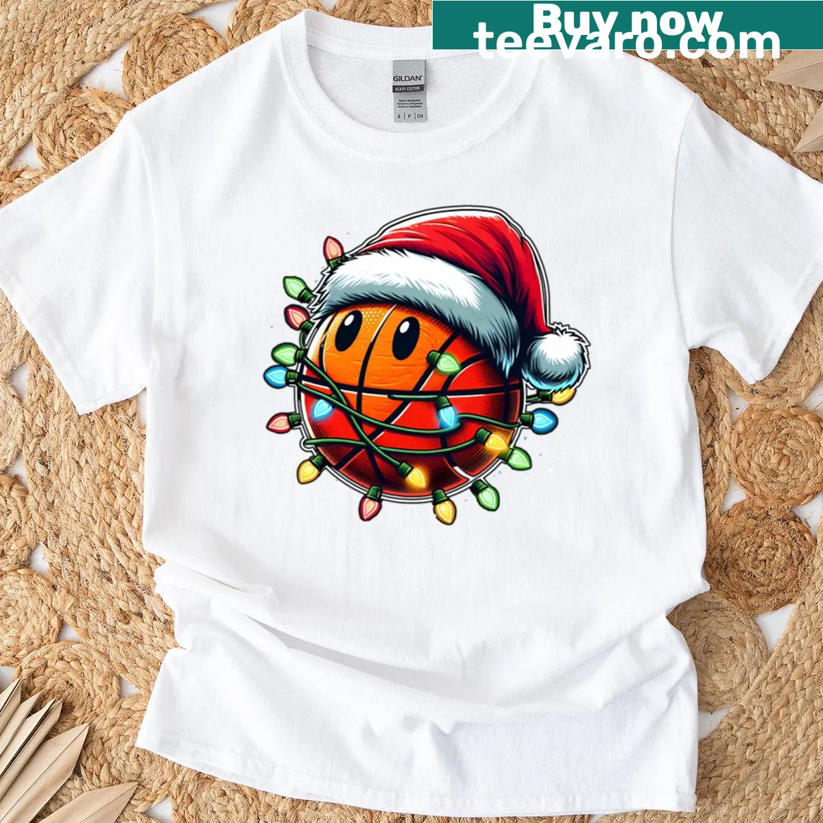Christmas-themed basketball T-shirt with Santa design — on a men's t-shirt