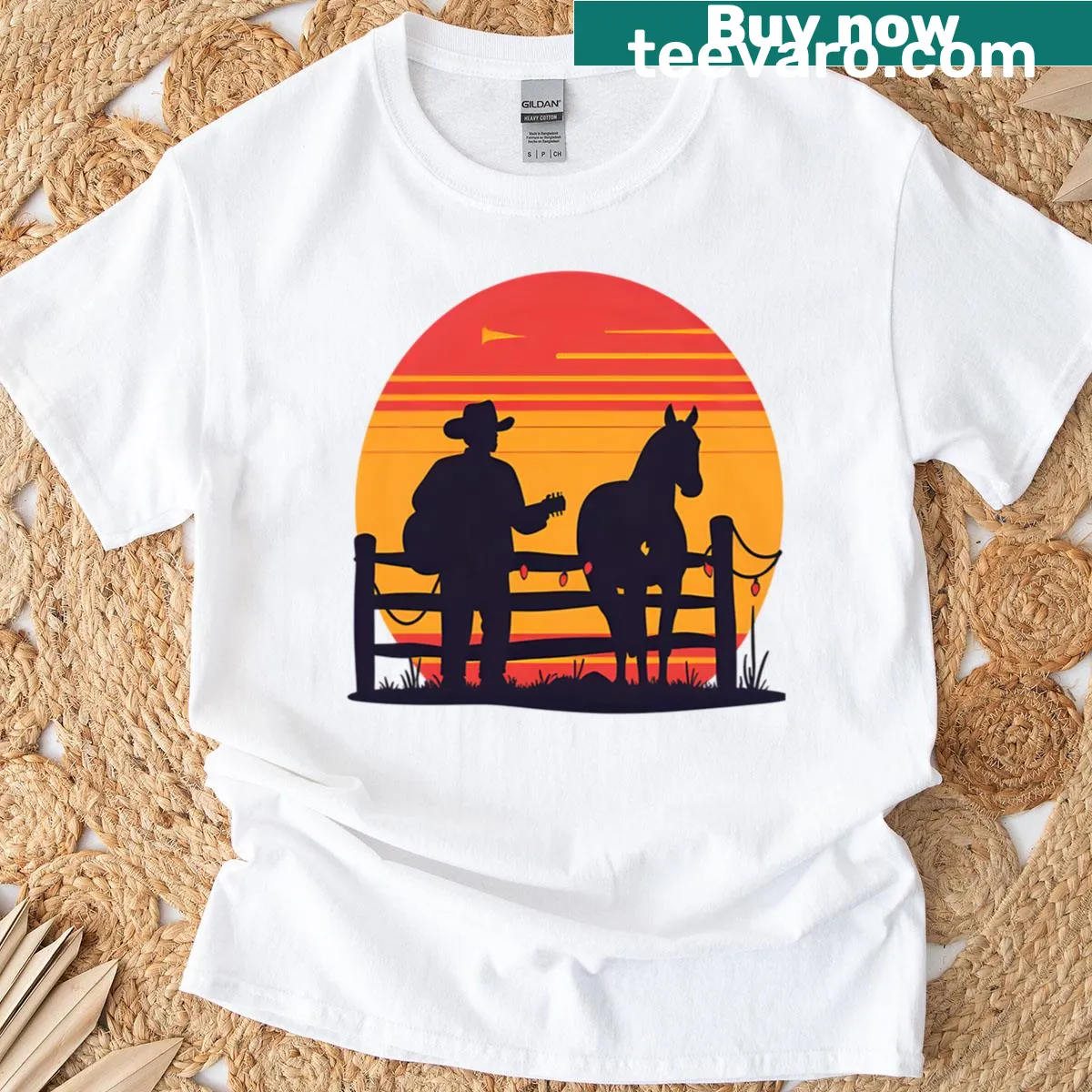 Cowboy musician celebrating Christmas graphic on a T-shirt — on a men's t-shirt