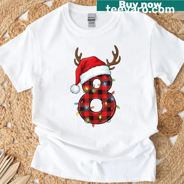 Christmas-themed design with plaid and lights printed on T-shirt