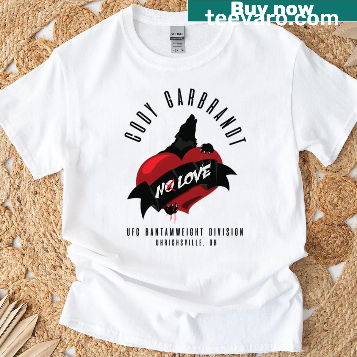 Bold graphic of 'No Love' on a Cody Garbrandt fan T-shirt — on a men's t-shirt