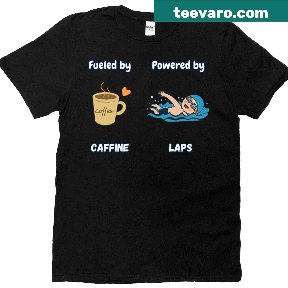 Motivational T-shirt with 'Coffee Laps' slogan for swimmers — on a men's t-shirt