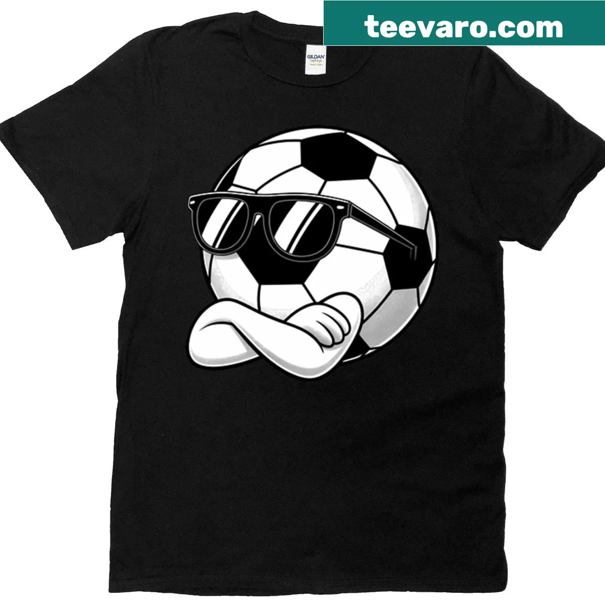 Sports logo t-shirt featuring a bold soccer ball design. — on a men's t-shirt