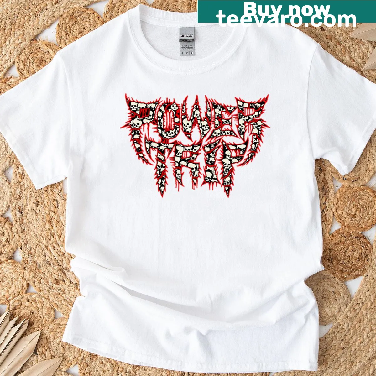 T-shirt featuring bold typography for Power Trip band — on a men's t-shirt