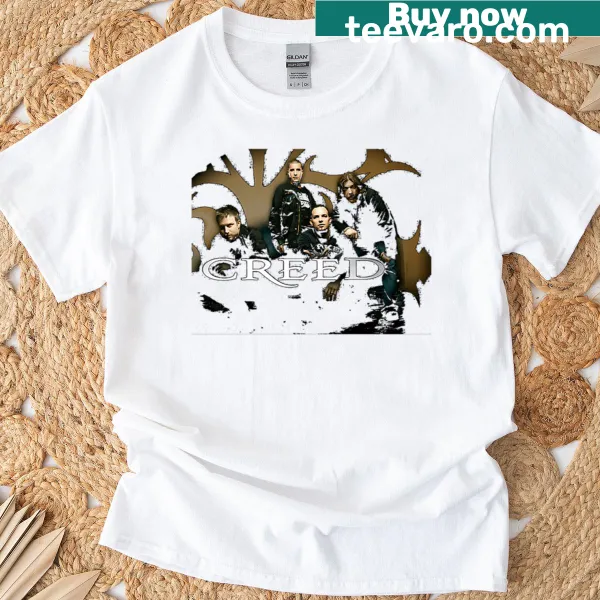 Distressed graphic T-shirt featuring the Creed band