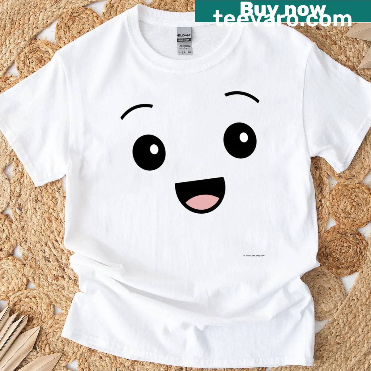 Kawaii smiley face graphic T-shirt for cheerful vibes — on a men's t-shirt