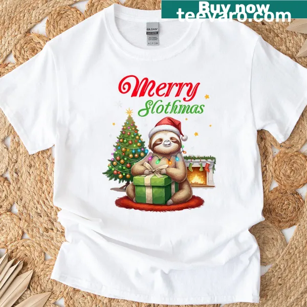 Santa sloth design T-shirt for Christmas