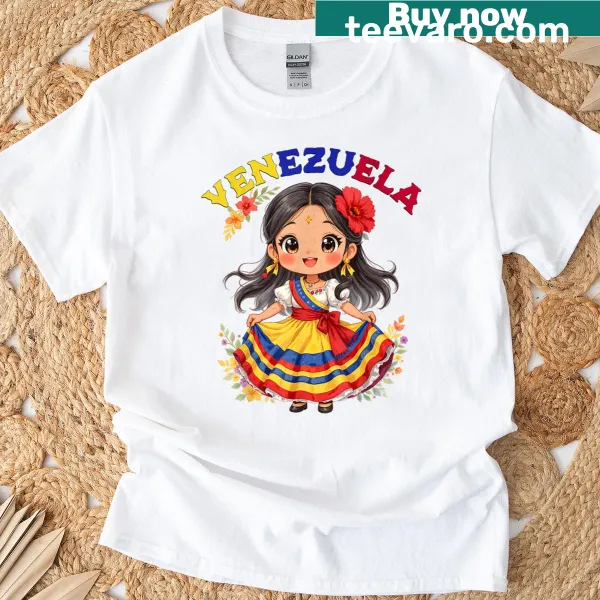 Illustration of a Venezuelan girl in traditional dress for kids