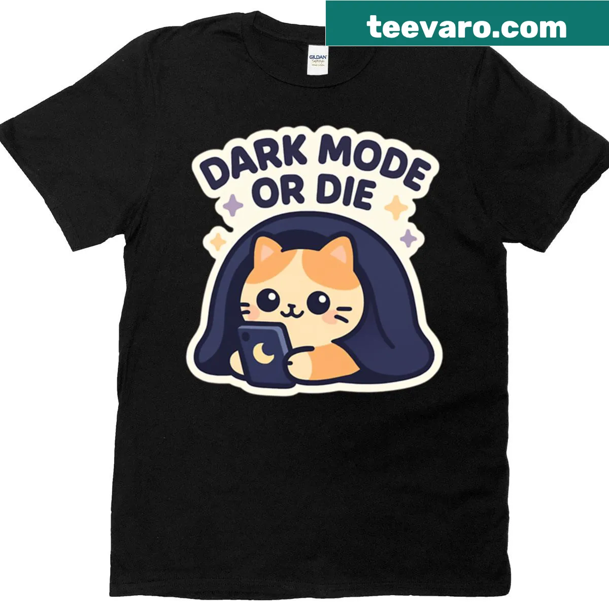 Funny cat graphic with 'Dark Mode Or Die' text for tech lovers. — on a men's t-shirt