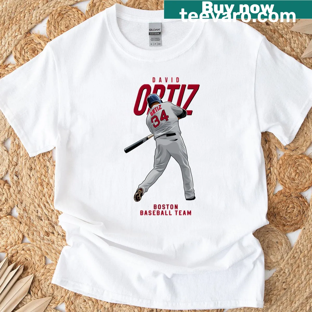 Illustration of David Ortiz 34 Boston Red Sox T-shirt — on a men's t-shirt